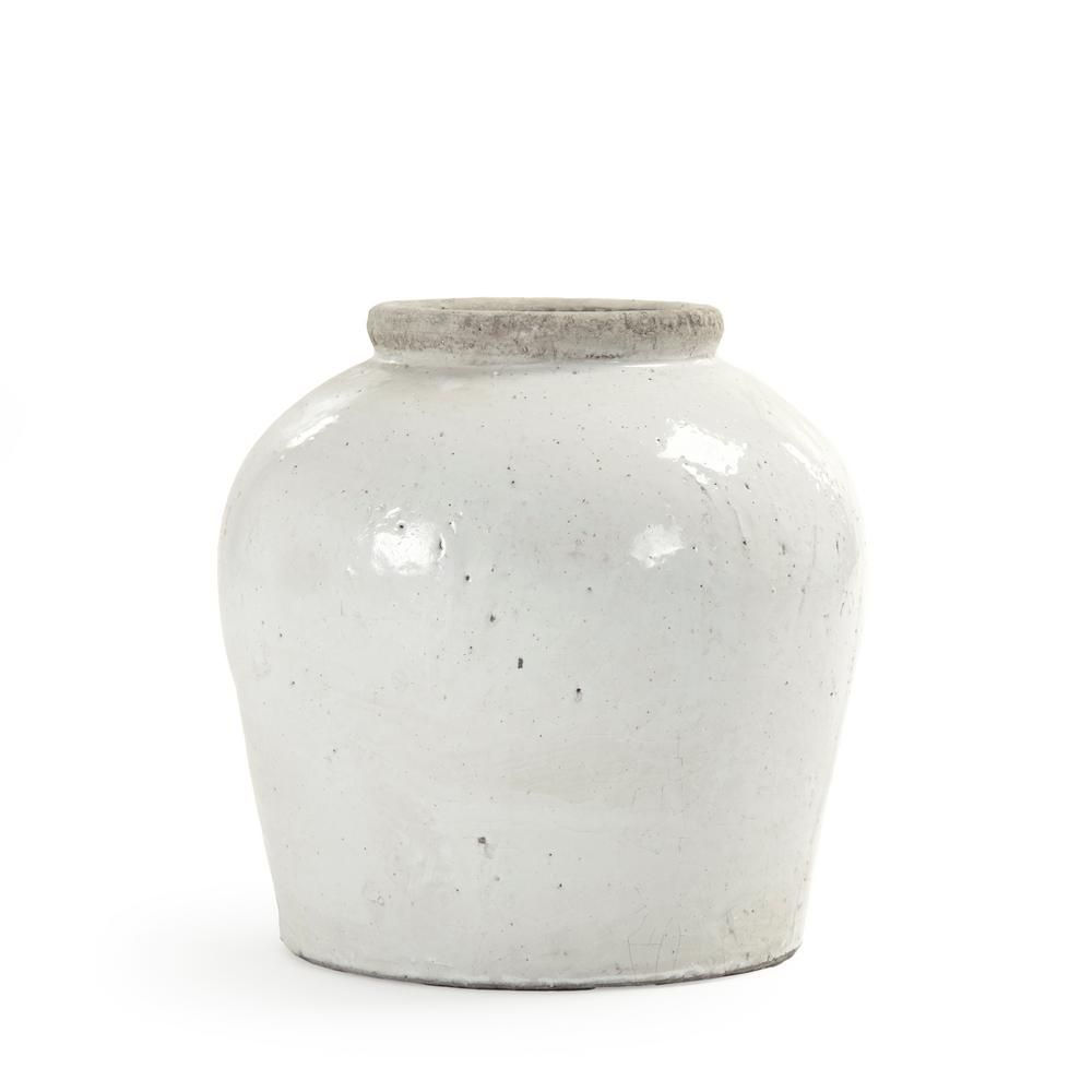 Zentique Terracotta Glazed Large Decorative Vase, Distressed White | The Home Depot