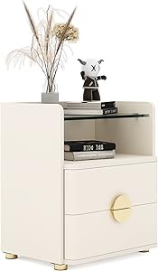 Nightstand with 2 Drawers, Modern Night Stand with Open Storage Space, Wood Bed Side Table for Be... | Amazon (US)