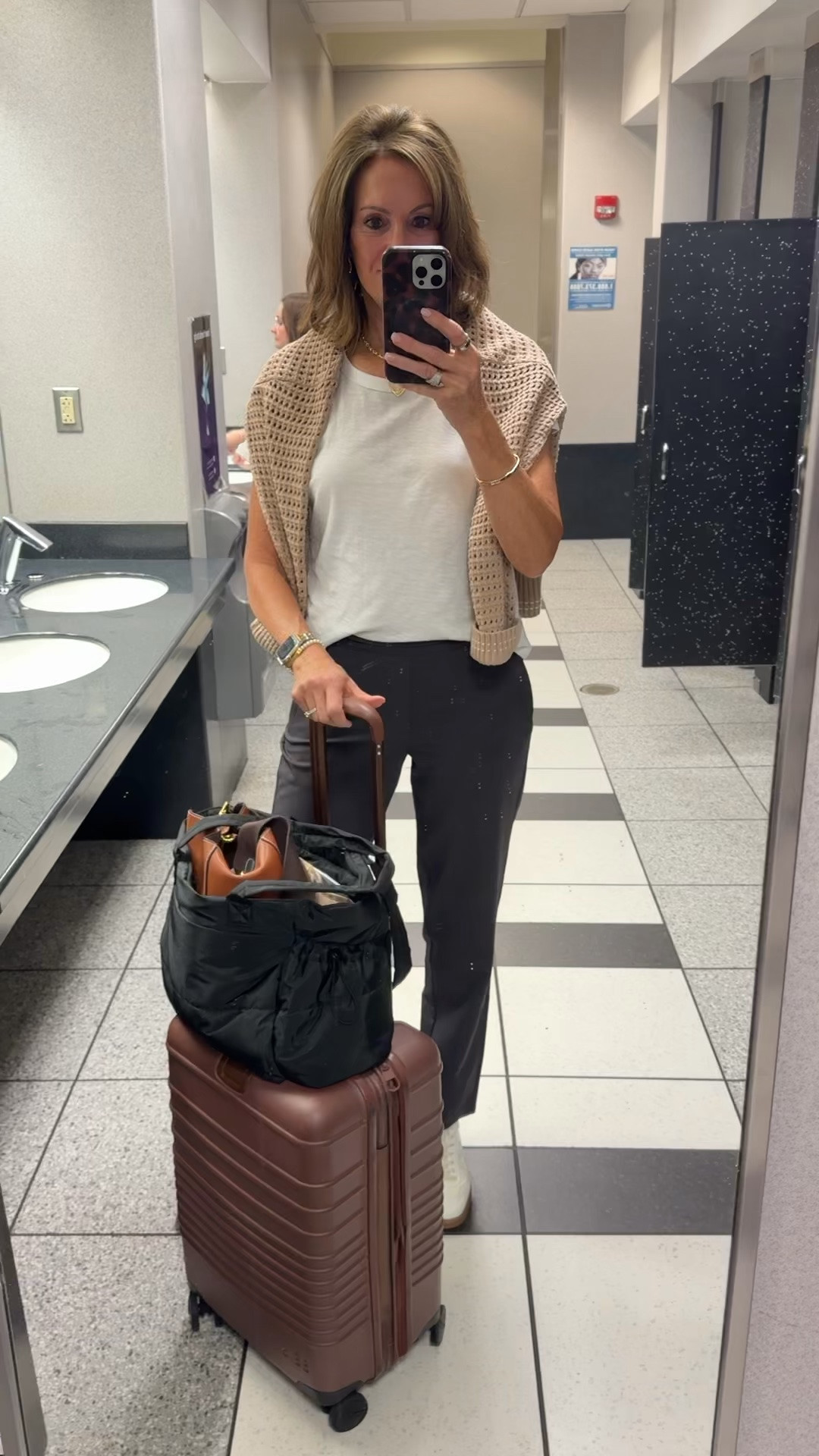 Tee - large 
Open knit cardigan - medium 
My fave travel pants in woodland/ size 6 tall 

Necklace discount : ANNIE20

Travel style

#LTKTall #LTKTravel #LTKootd