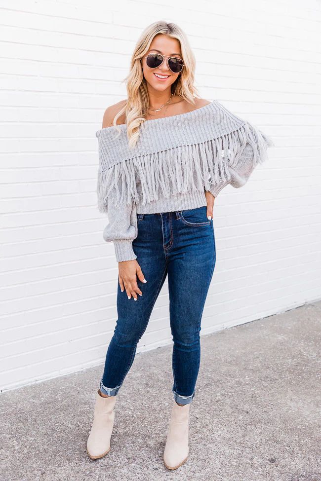 Go Your Own Way Grey Fringe Sweater FINAL SALE | The Pink Lily Boutique