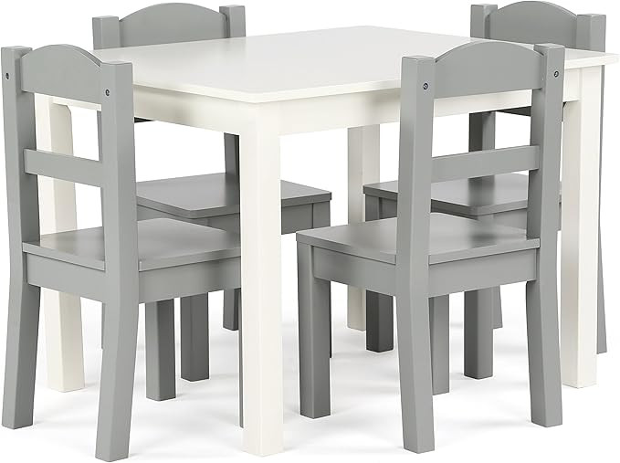 Humble Crew, White/Grey Kids Wood Table and 4 Chairs Set | Amazon (US)
