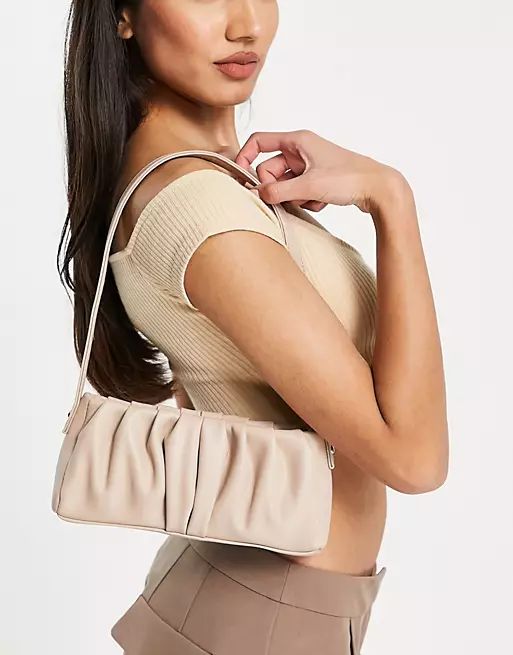 ASOS DESIGN ruched 90s shoulder bag in beige | ASOS (Global)