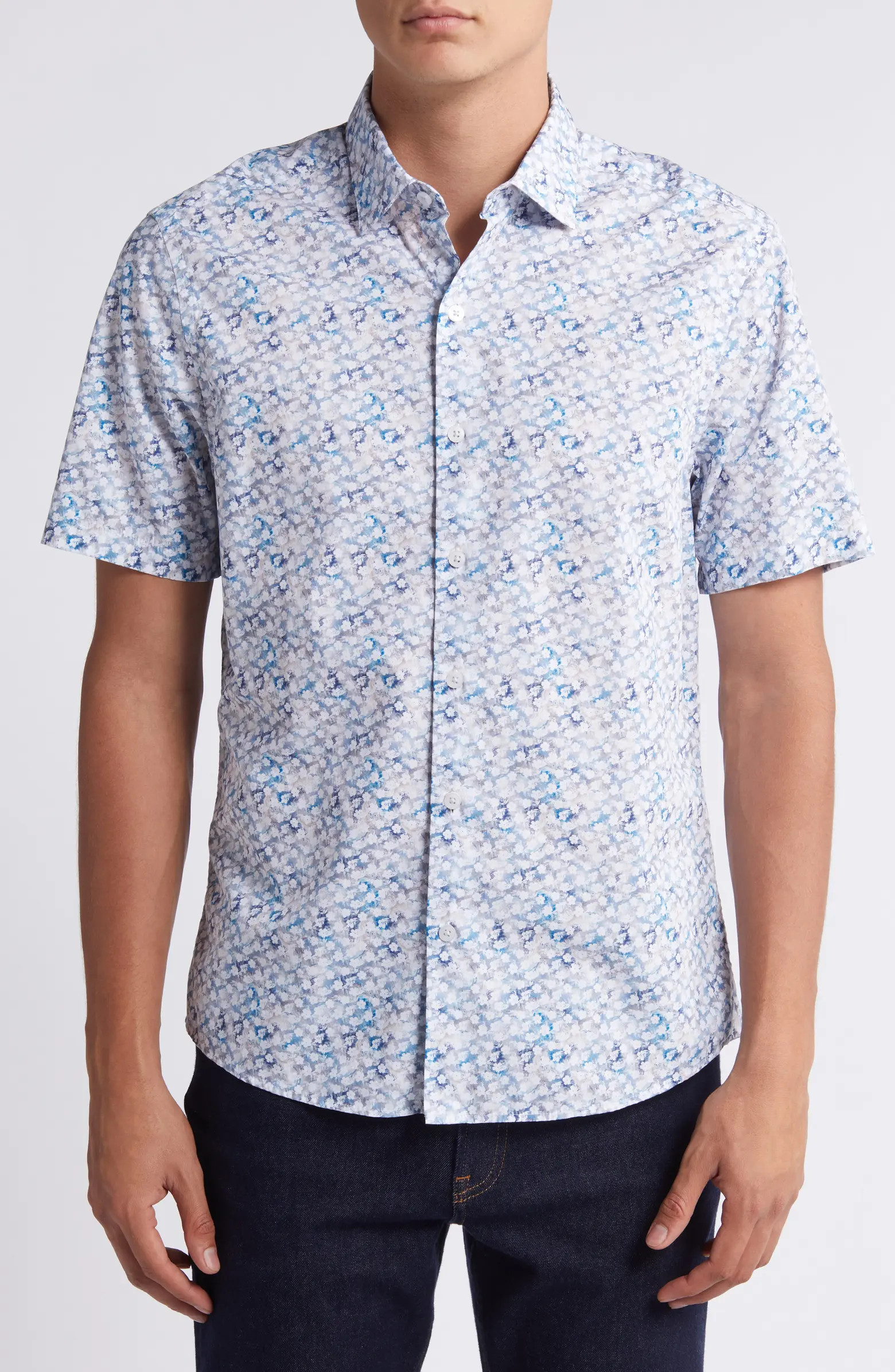 Burnswood Abstract Print Short Sleeve Cotton Button-Up Shirt | Nordstrom