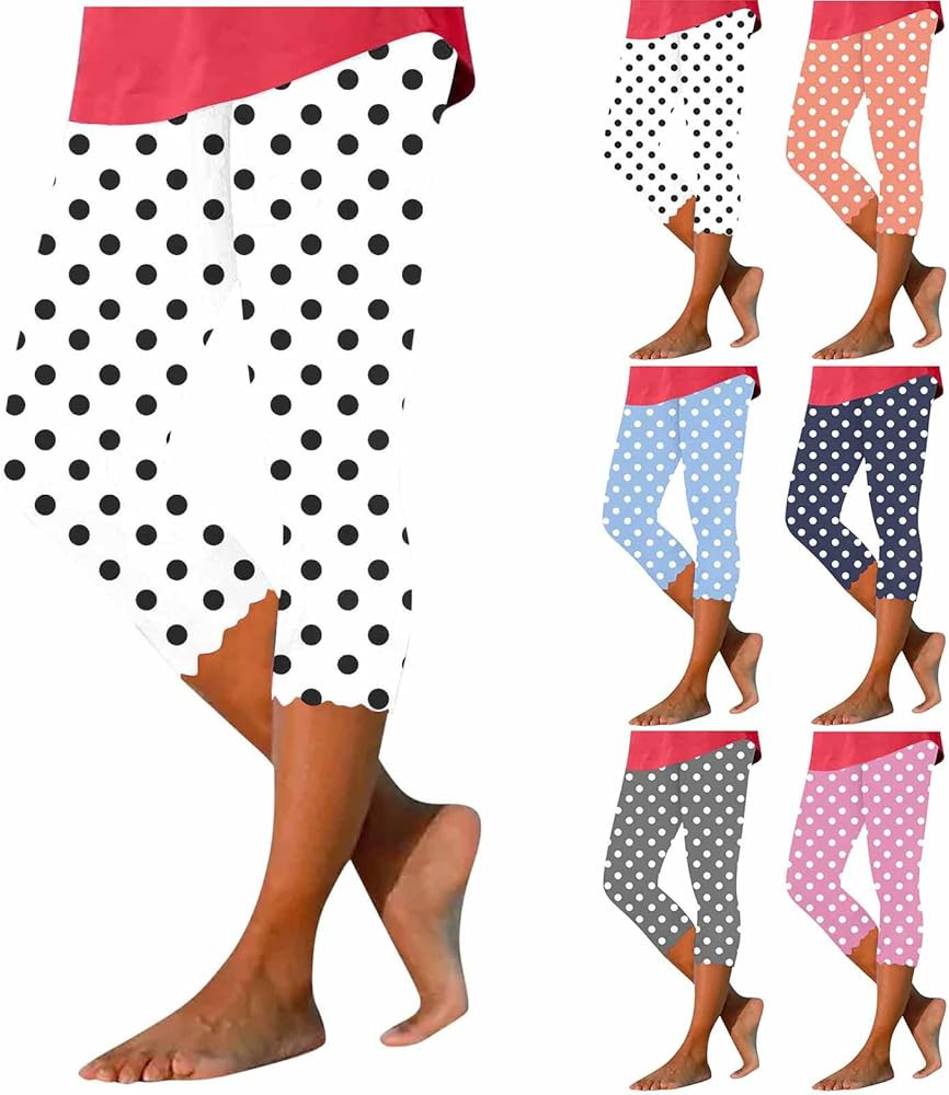 Polka Dot Capri Leggings for Women, High Waisted Yoga Pants Tummy Control Sports Tights Casual Y2... | Amazon (UK)