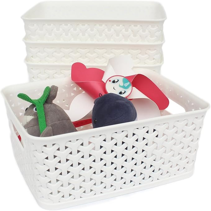 Honla Weaving Plastic Storage Baskets Bins Organizer with Handles,Set of 4,White | Amazon (US)