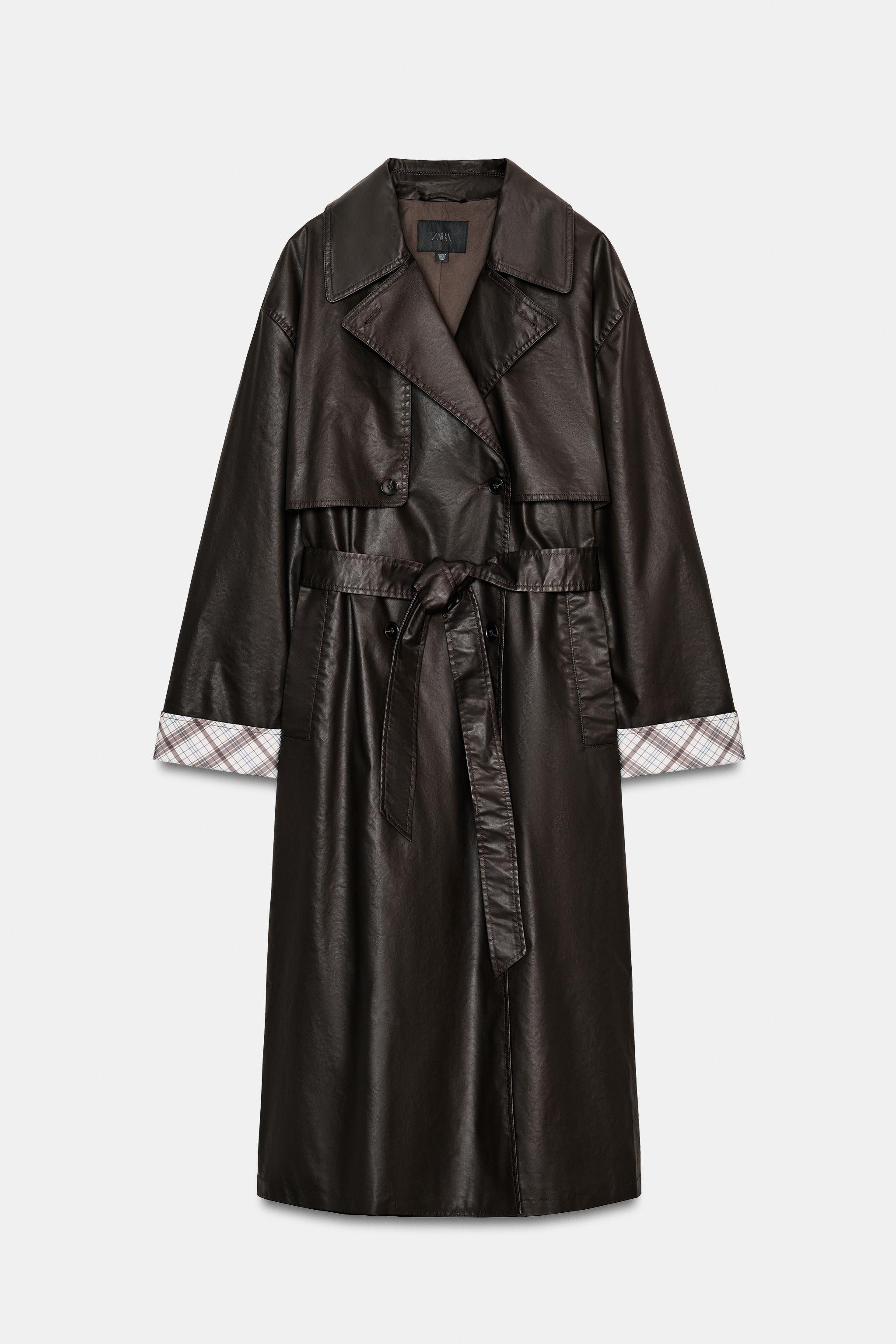 LONG WAXED CHECK TRENCH COAT | Zara UK