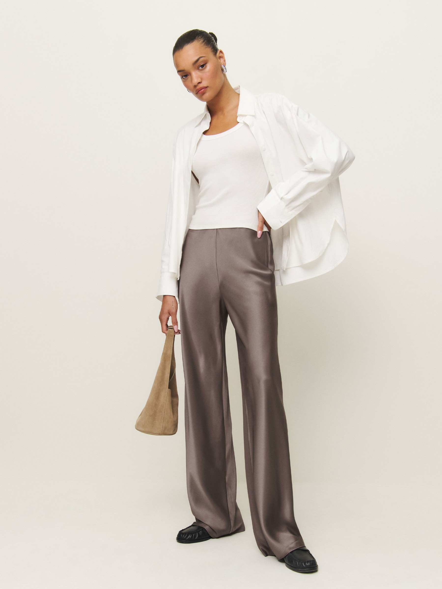 Gale Satin Mid Rise Bias Pant | Reformation (Global)