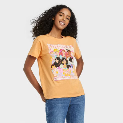 Women's Disney Princess Kindness Short Sleeve Graphic T-Shirt - Yellow M | Target