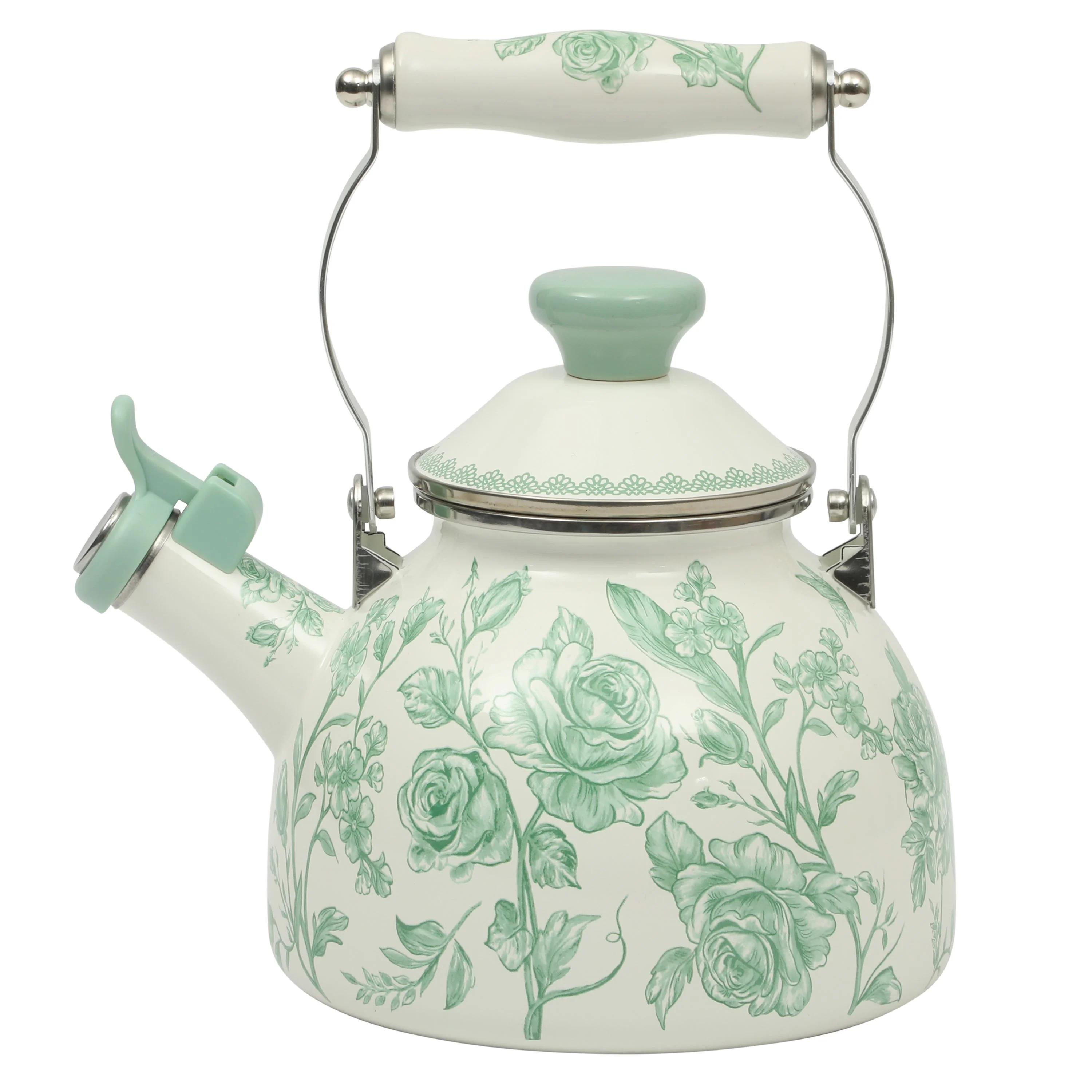 The Pioneer Woman Agatha Enamel on Steel 2.0-Quart Whistling Tea Kettle Pot, Green | Walmart (US)