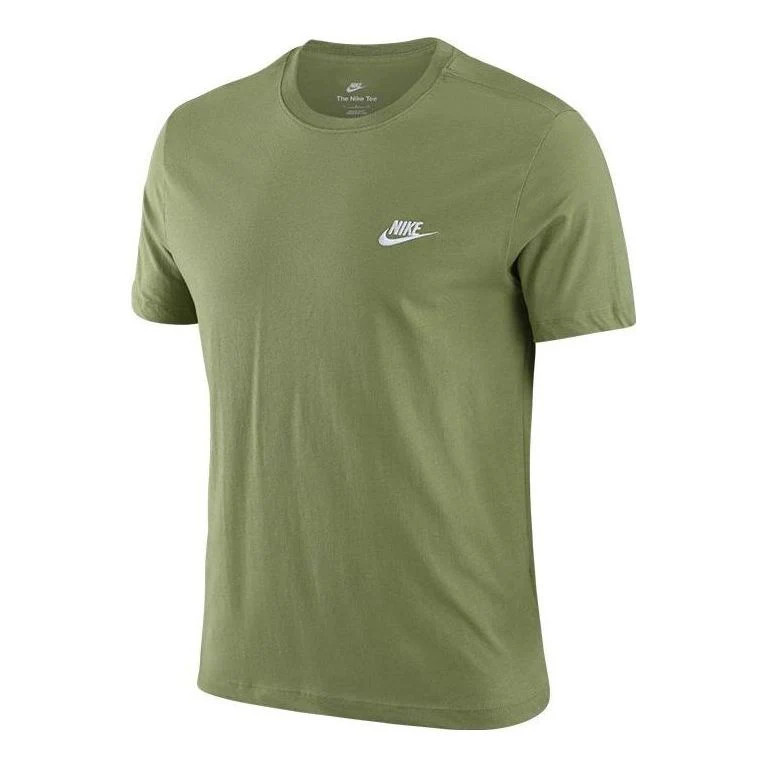 Men's Nike Embroidered Logo Breathable Micro Mark Solid Color Short Sleeve Green T-Shirt | KICKS CREW