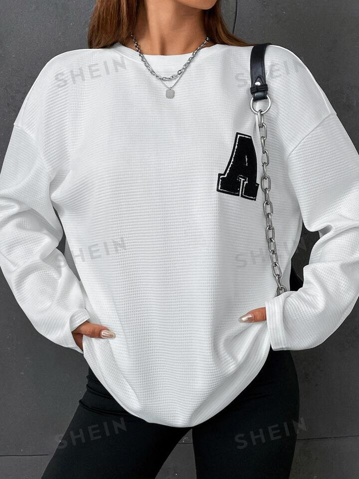 SHEIN EZwear Summer Outfits Letter Patched Drop Shoulder Tee | SHEIN