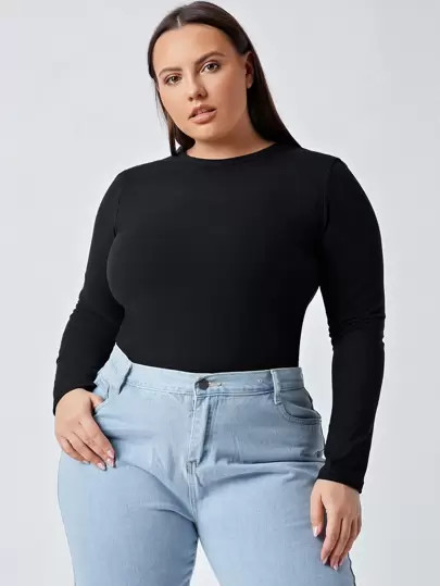 SHEIN BASICS Plus Cotton Solid Fitted Top | SHEIN