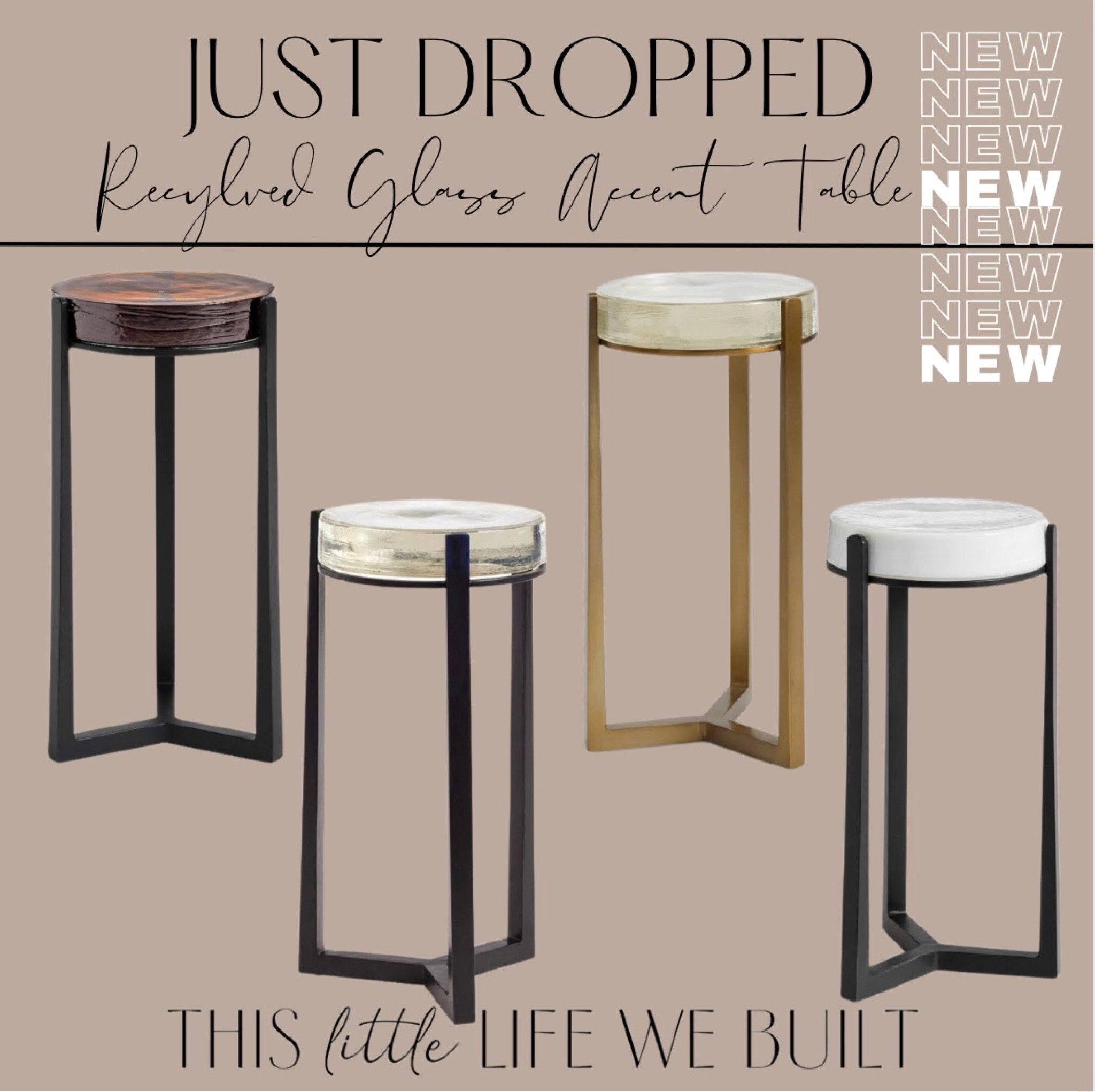 Love these recycled glass accent tables! The shape & design is so sleek & modern!
Dining room
Living room
Kitchen
Thislittlelifewebuilt 
Area rug
Gallery wall 
Studio mcgee Target 
Target
Home decor 
Kitchen
Patio furniture 
McGee & co 
Chandelier 
Bar stools 
Console table 
Bedroom
Vacation 

#LTKFind #LTKhome #LTKSeasonal