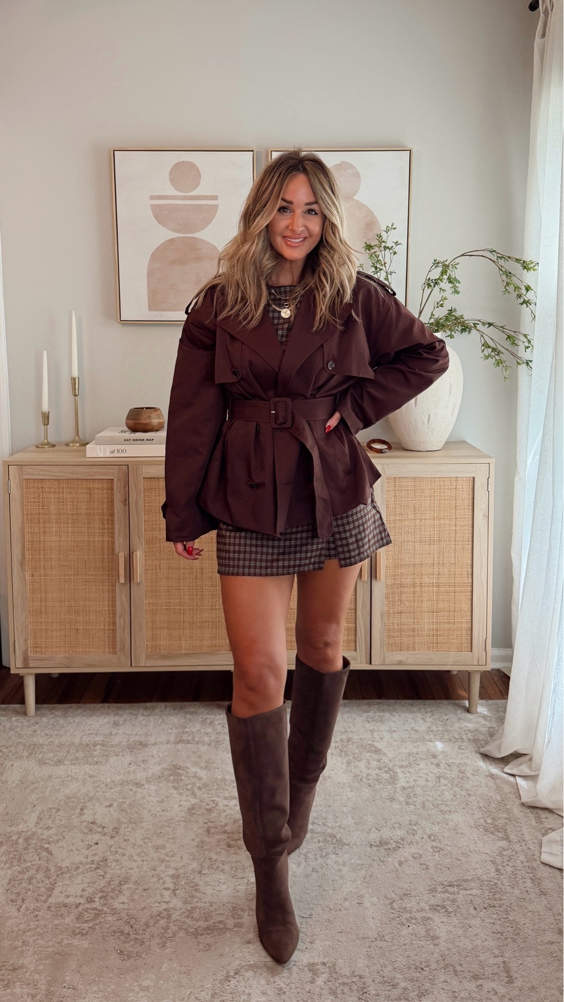 40% off with LEANN40 when expired use code LEANN35 🤎 love this trench jacket for fall + plaid dress! wearing a size M in both, dress has shorts underneath! fall outfits, vici @VICI

#LTKootd