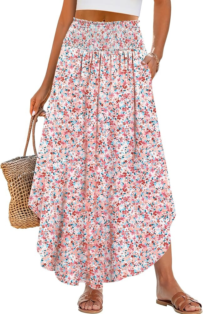 ANRABESS Women's Maxi Skirts Summer Boho Floral High Waisted Flowy Swing Pleated Beach Long Skirt... | Amazon (US)
