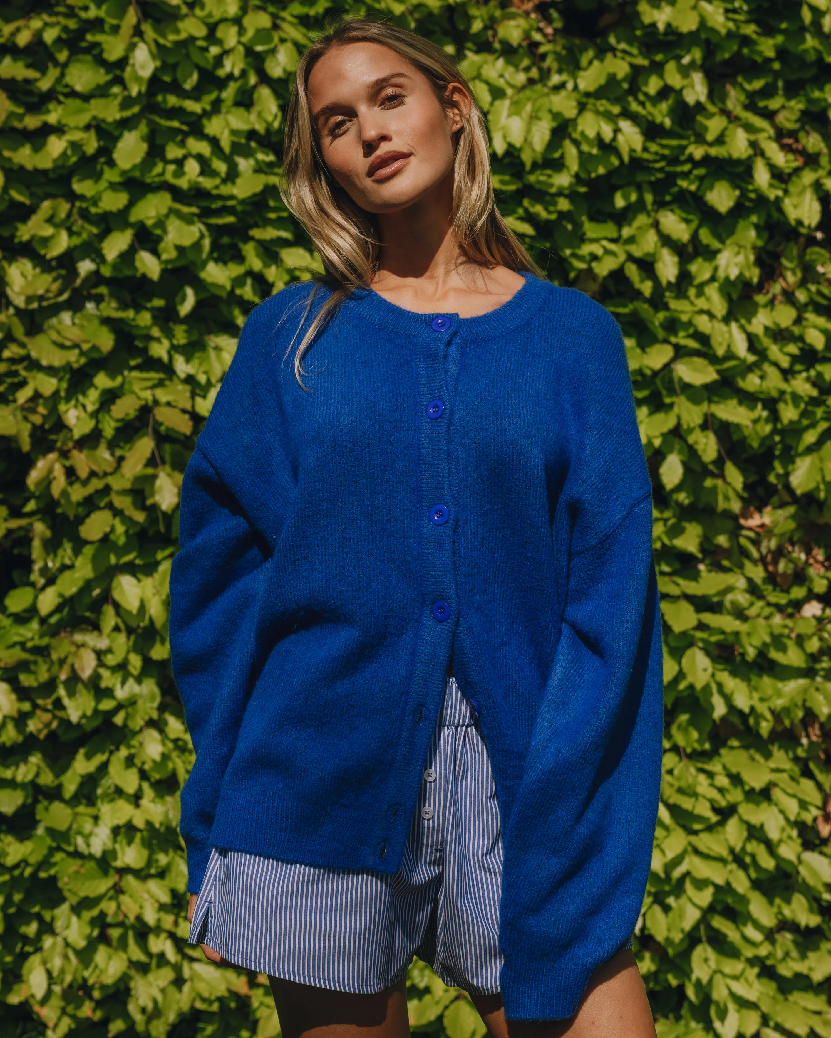 Oversized Button Up Sweater - Cobalt | Daily Drills
