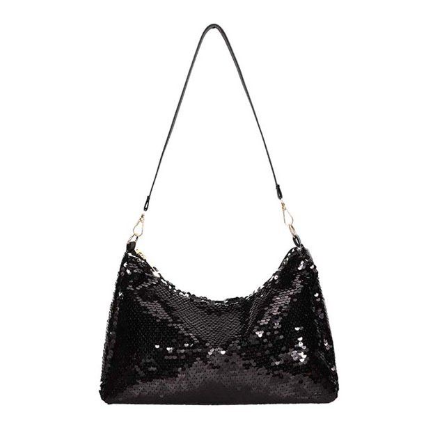 Fashion Sequin Shoulder Bags Shiny Handbag Female Armpit Purses (Black) | Walmart (US)