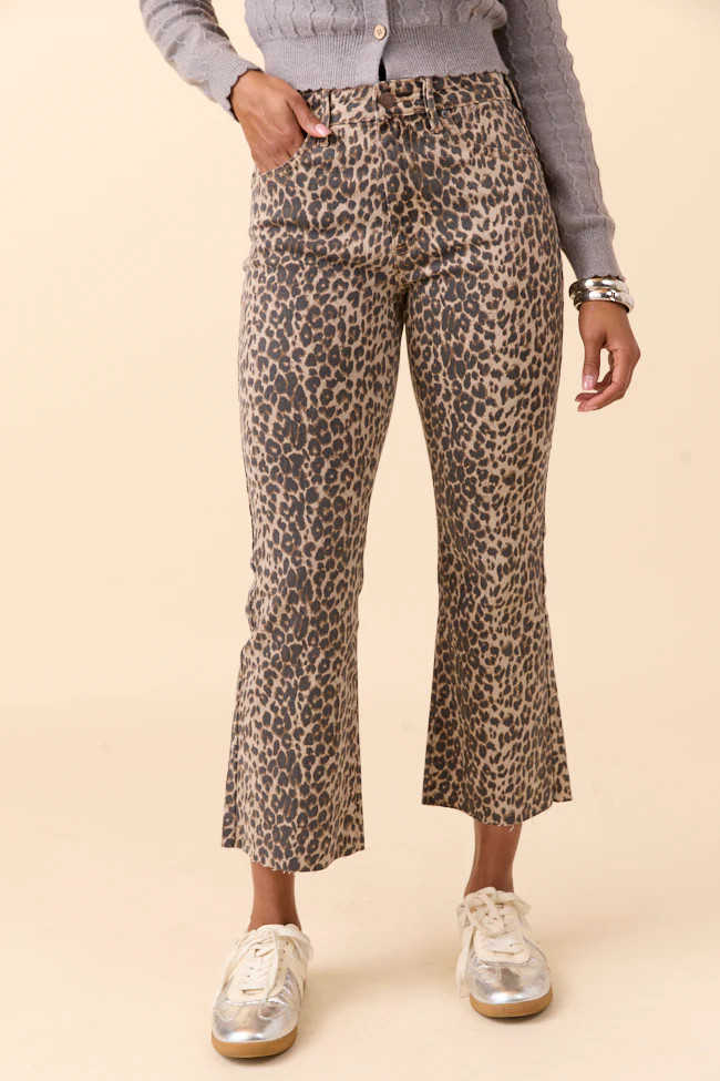 Melody Leopard Print Cropped Flare Jeans | Pink Lily