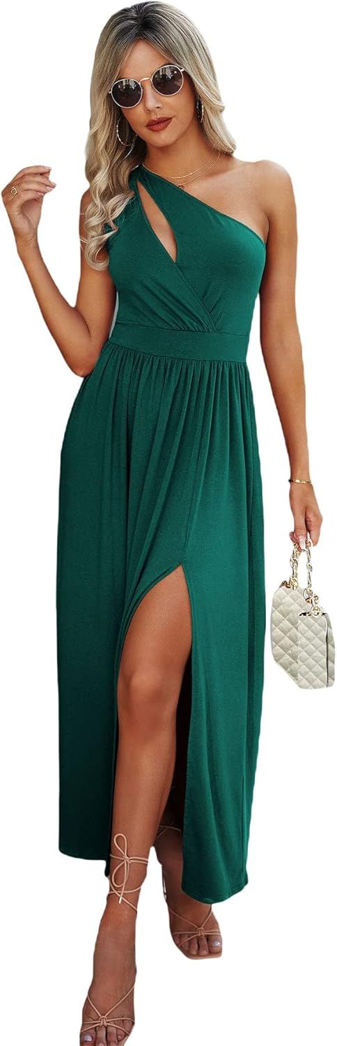 MakeMeChic Women's Cut Out One Shoulder Sleeveless High Slit Cocktail Party Long Dress | Amazon (US)