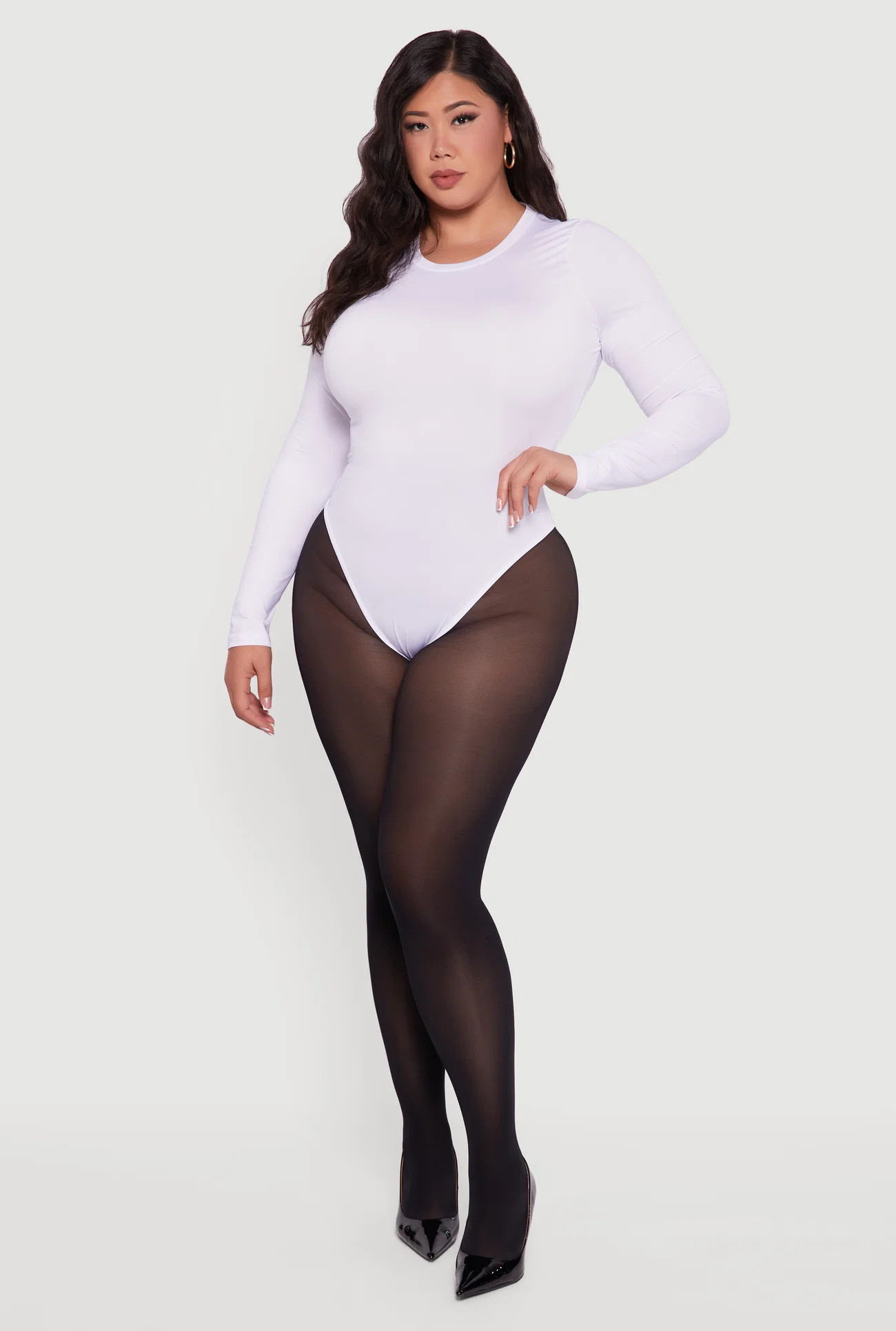 Plus Size Long Sleeve Crew Neck Bodysuit | Rainbow Shops