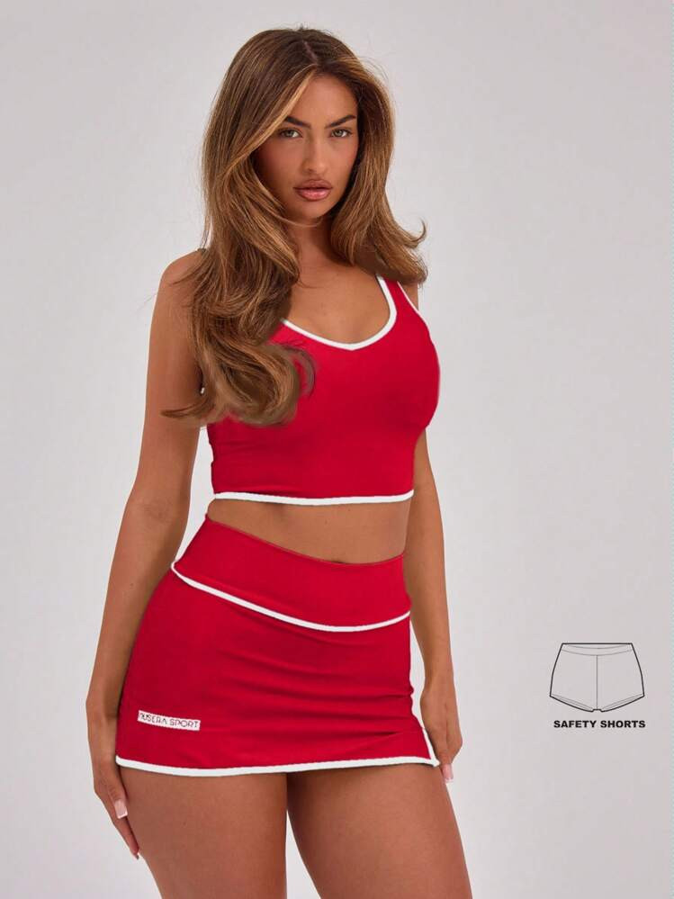 Musera Sport Contrast Binding Detail Small Split Sports Gym Skort Only, Padel Tennis Racquetball ... | SHEIN