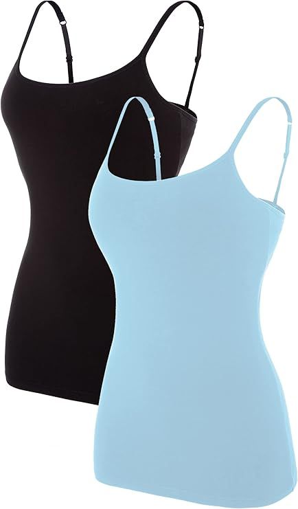 ATTRACO Women's Cotton Camisole Shelf Bra Spaghetti Straps Tank Top 2 Packs | Amazon (US)