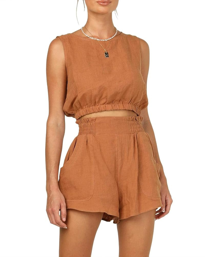 Trendy Queen Womens Summer 2 Piece Outfits Short Sets Matching Sleeveless Tank Top High Waisted S... | Amazon (US)