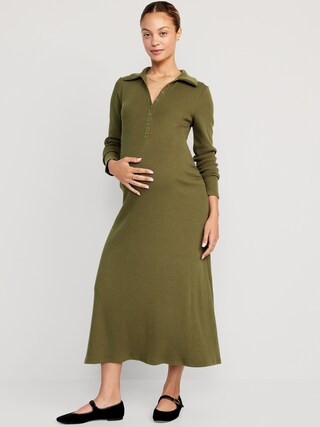 Maternity Fit & Flare Henley Midi Dress | Old Navy (CA)