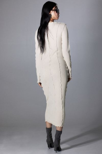 Overlock-detail Rib-knit Dress - Light beige - Ladies | H&M US | H&M (US + CA)