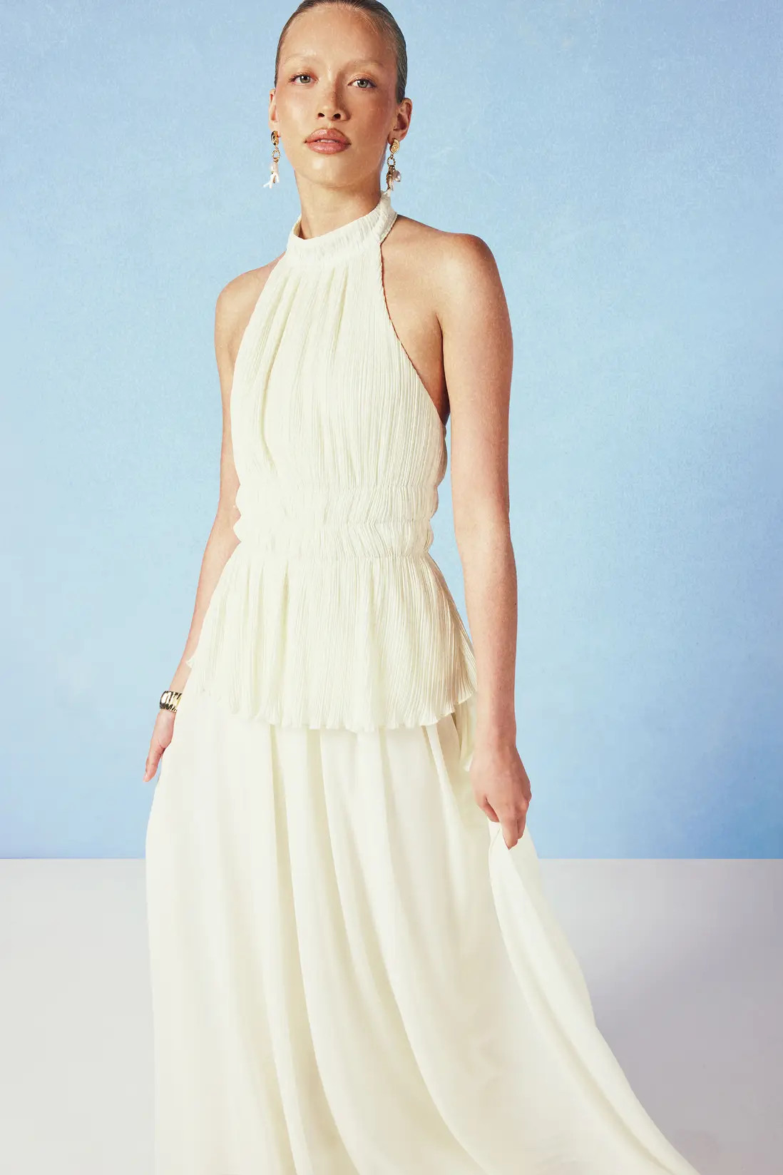 Ivory Pleated Pleated Halter Blouse | Boohoo | Boohoo.com (UK & IE)