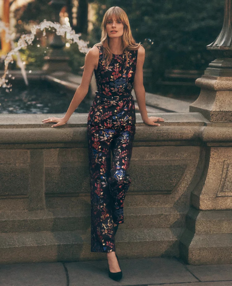 The Side-Zip Flare Pant in Floral Jacquard | Ann Taylor