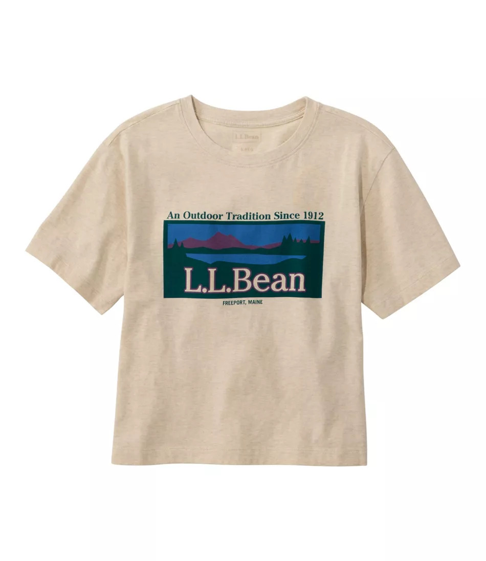 Women's Mountain Classic Tee, Short-Sleeve Cropped Boxy Crewneck Logo Oatmeal Heather Retro Outdoor Tradition Extra Small, Cotton Blend L. L.Bean | L.L. Bean