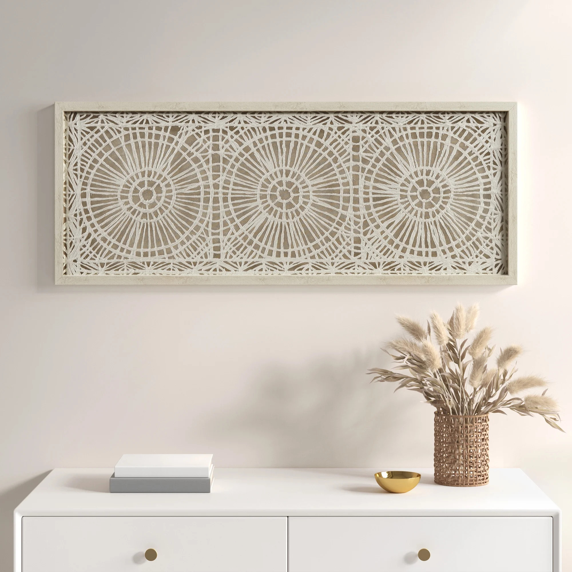 INK+IVY Henna Framed Medallion Rice Paper Shadow Box Wall Decor, 39.5"W x 15.75"H x 1.25"D | Walmart (US)