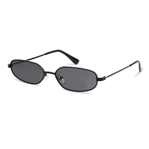 Appassal Small Oval Sunglasses For Women Men Retro Rectangle Metal Sun Glasses AP3685,Matt Black/Dark Grey | Amazon (US)