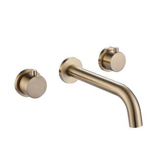 Double Handle Wall Mounted Faucet with Valve in Brushed Gold | The Home Depot