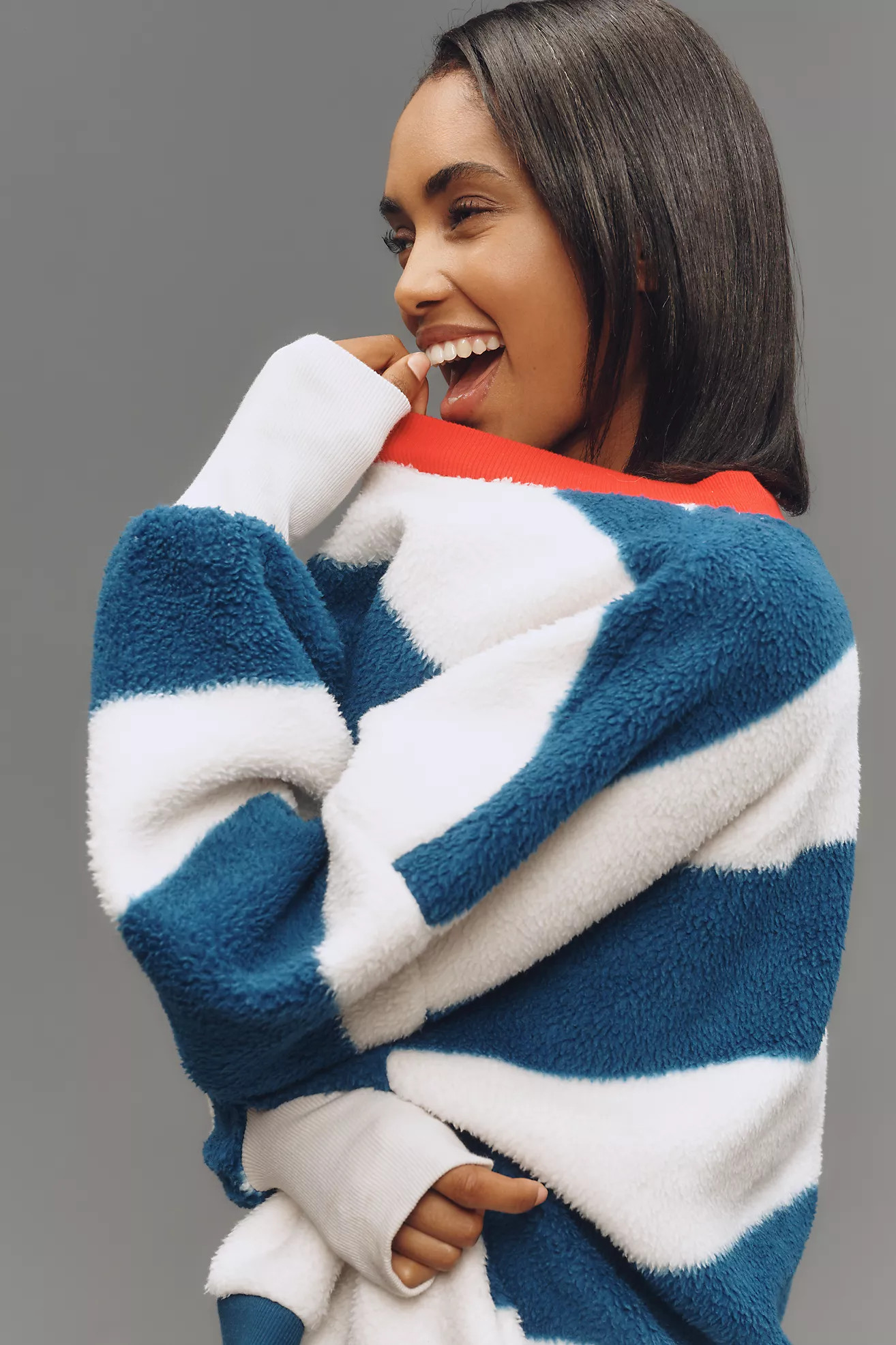 Maeve Cotton Sherpa Fleece Stripe Sweater | Anthropologie (US)