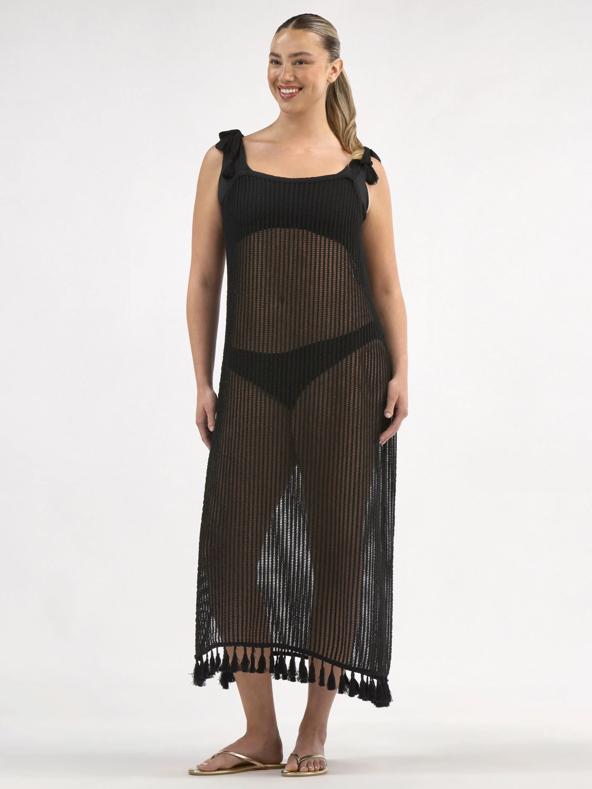 Time and Tru Women's and Women's Plus Tie Shoulder Dress Coverup, Sizes XS-3X | Walmart (US)