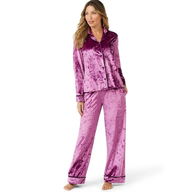 Sofia Intimates by Sofia Vergara Women's and Women's plus Long Sleeve Notch Collar Knit PJ Set | Walmart (US)