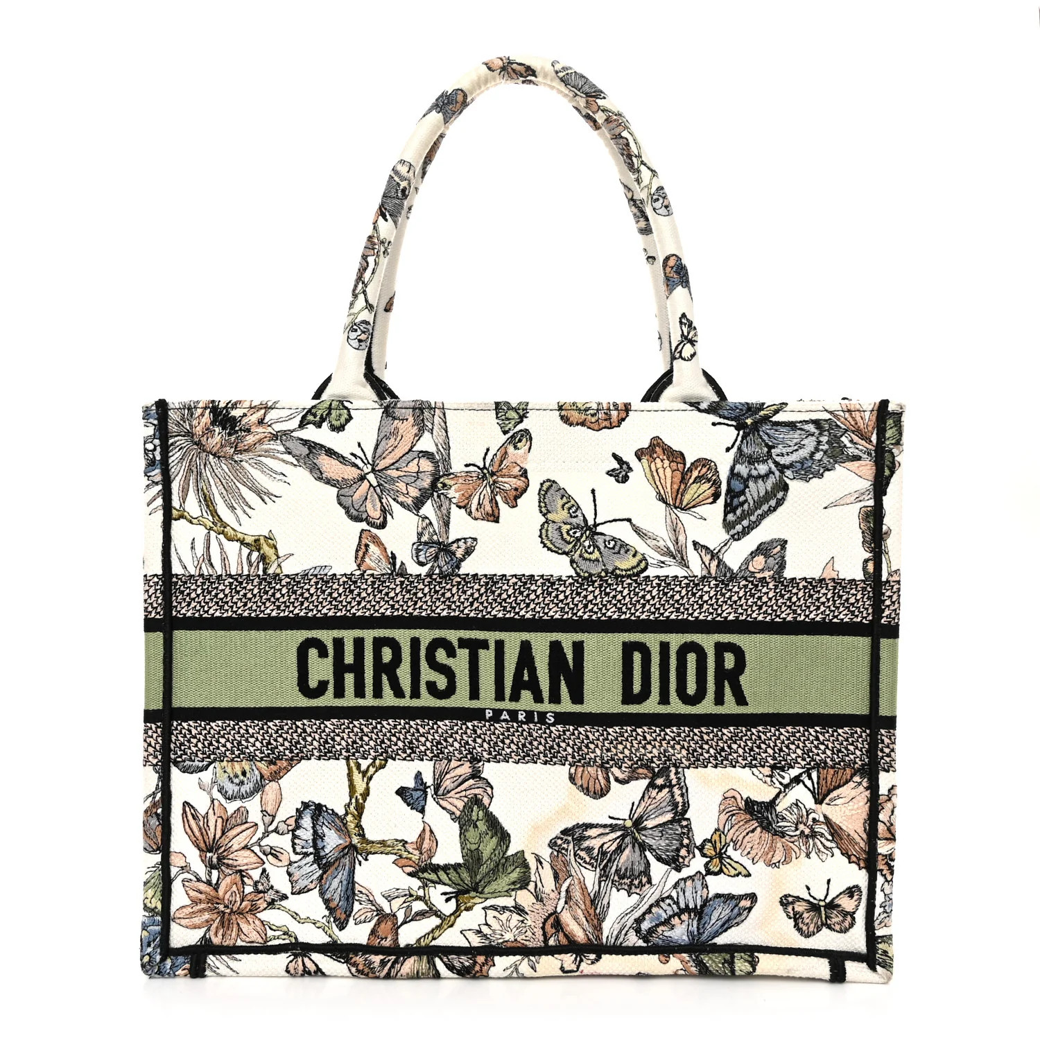 Canvas Embroidered Toile de Jouy Mexico Medium Book Tote White Multicolor | FASHIONPHILE (US)