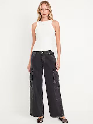 Mid-Rise Baggy Wide-Leg Cargo Jeans | Old Navy (US)