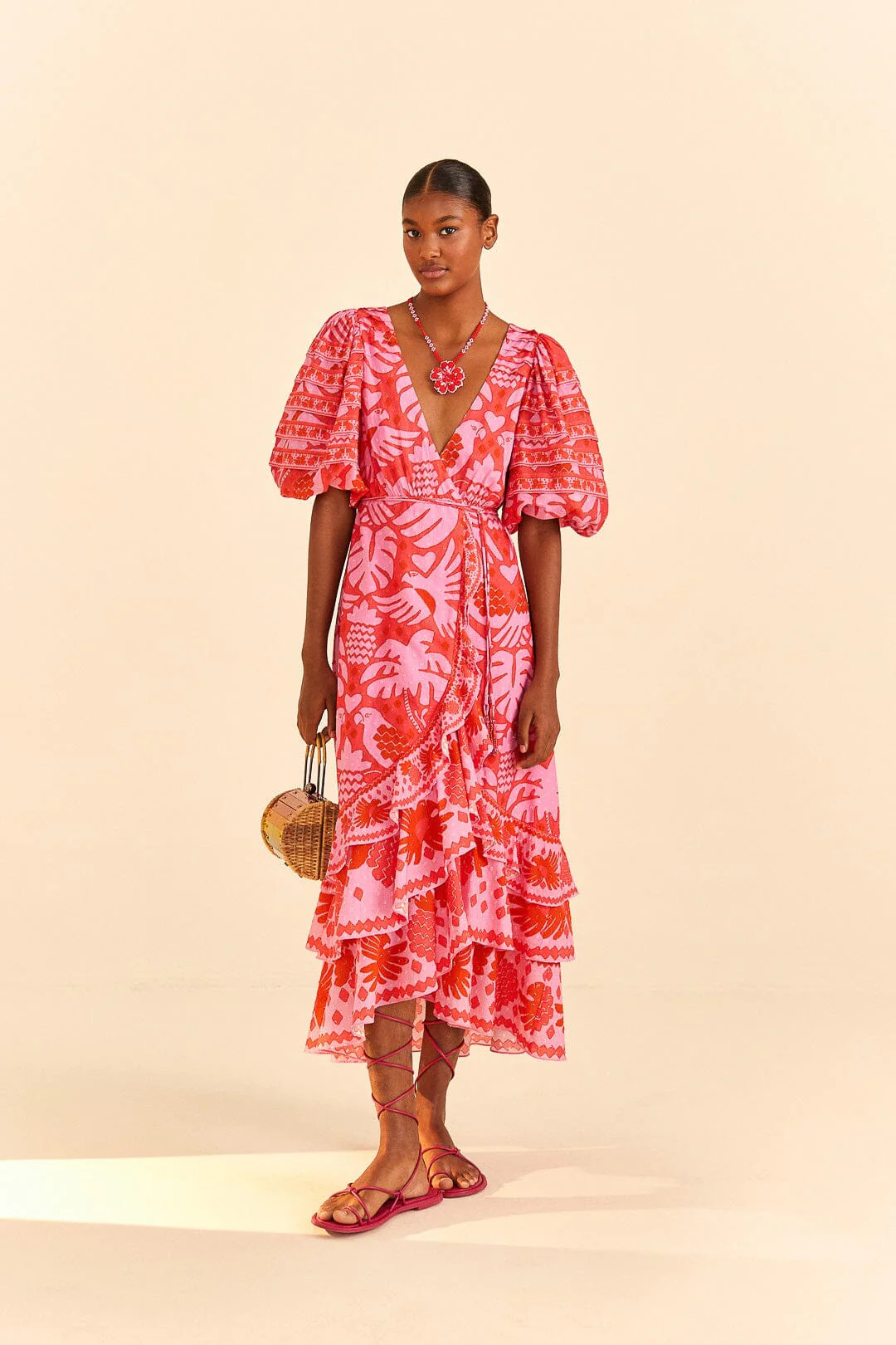 red jungle scarf wrap midi dress | FarmRio (US)