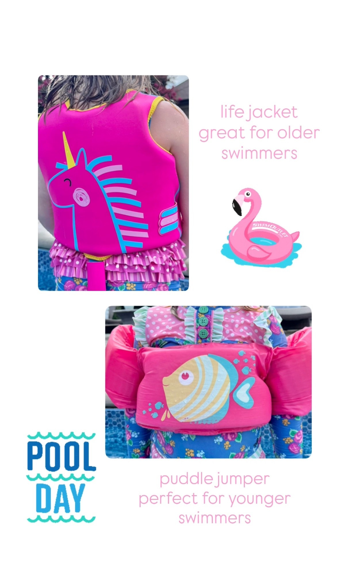 Neoprene girls life jacket. Little girls puddle jumper arm floaties.