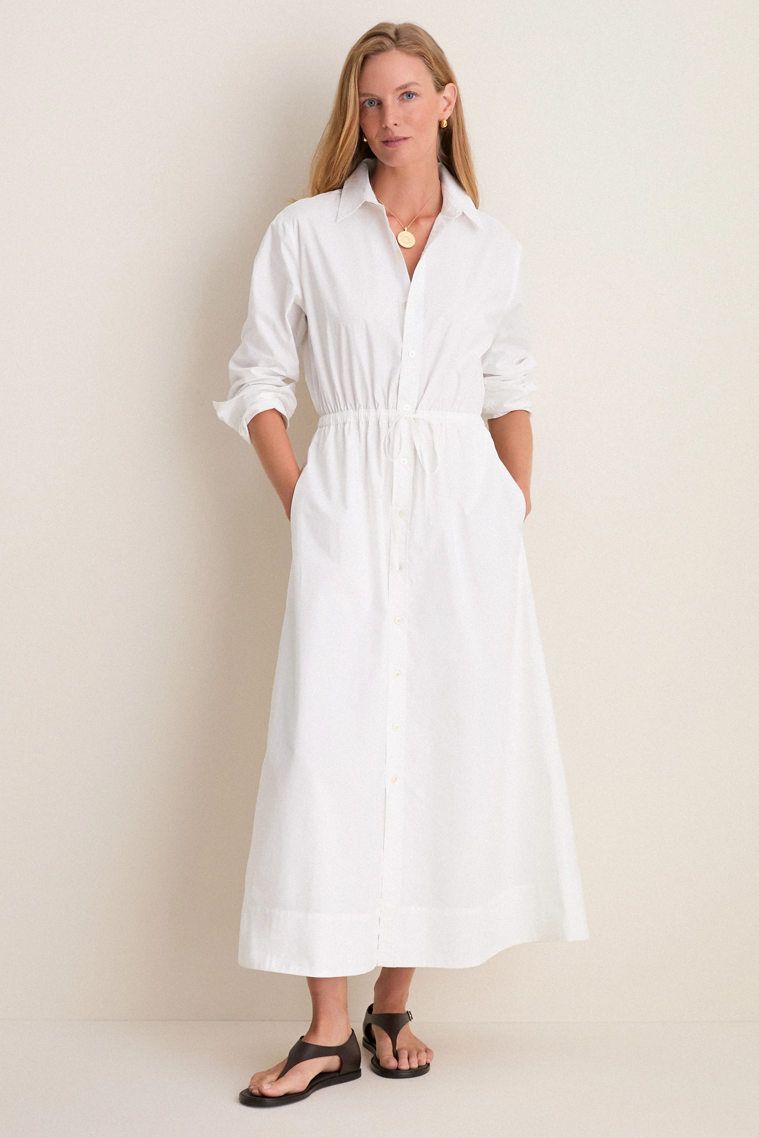 White Cotton Poplin Julien Shirt Dress | Tuckernuck (US)