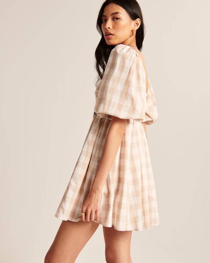 Ruched Bodice Puff Sleeve Mini Dress | Abercrombie & Fitch (US)