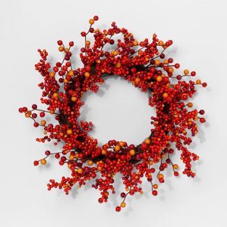 17" Artificial Fall Berry Wreath Orange - Threshold™ | Target