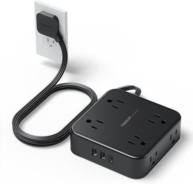 TESSAN Surge Protector Flat Plug Power Strip, Black Extension Cord, 8 AC Outlets, 3 USB Charger(1... | Amazon (US)