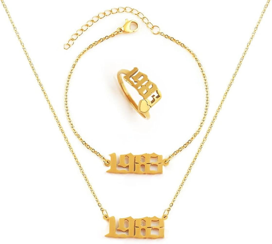 ANGEL ACCCESSORIES 3 Pack Birth Year Accessory (Necklace, Ring, Bracelet) For Women and Men, 1980... | Amazon (US)