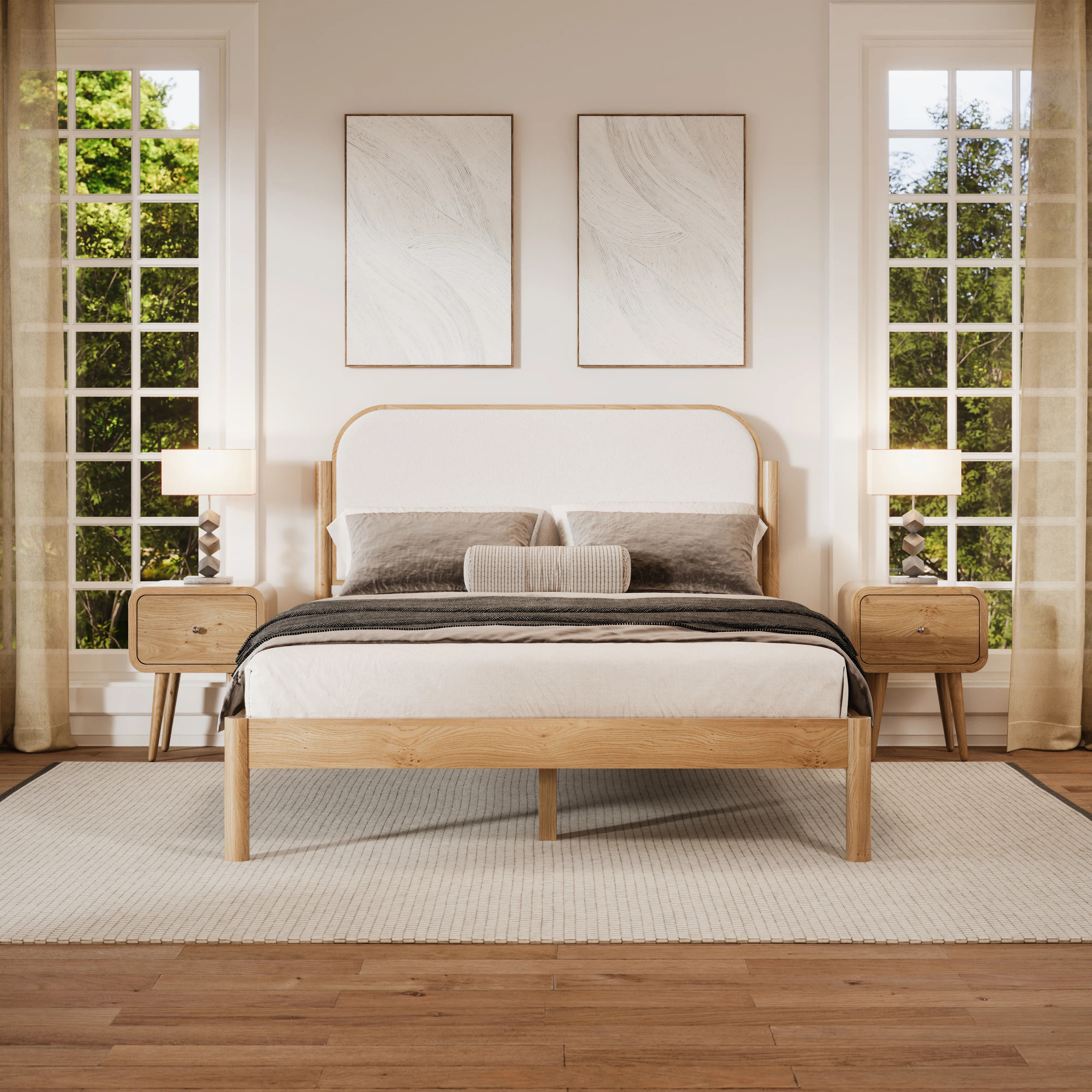Ardin Solid Wood Bed Frame With Cream Boucle Upholstered Headboard | Wayfair North America