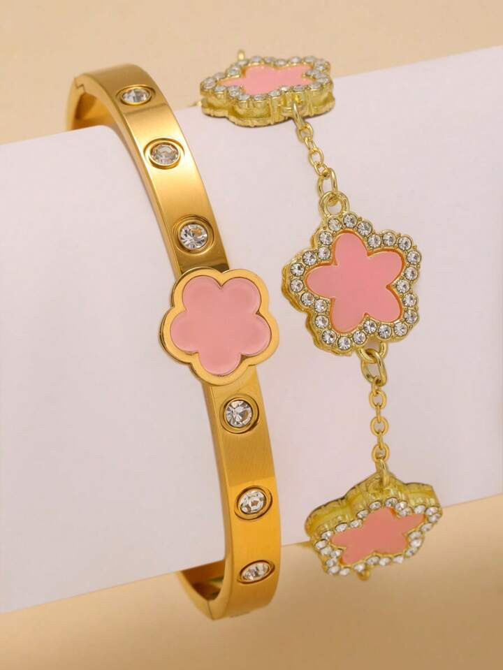 New Stylish Stainless Steel High-Quality Flower & Star Women Bracelet Jewelry Set, Suitable For D... | SHEIN