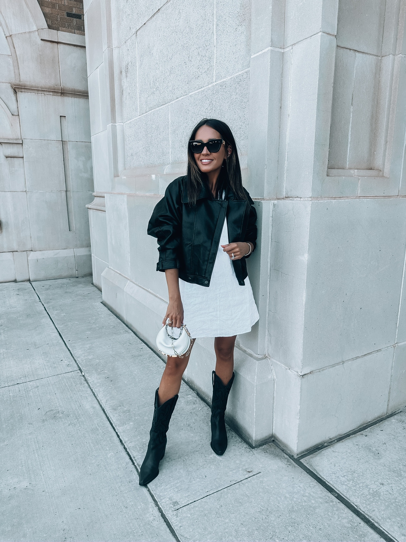 White out game day with black leather jacket! 

Game day look! White and black game day! 

#LTKstyletip #LTKSeasonal #LTKFind
